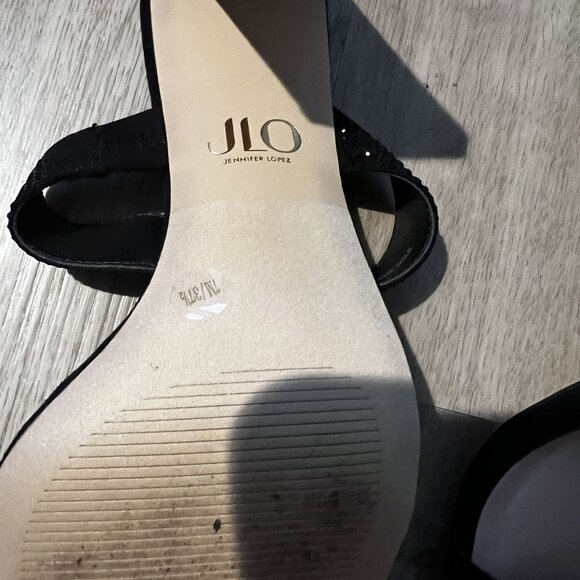JLO Jennifer Lopez Ericka Black Heeled Sandals Two-Strap Square Toe size 7 - Picture 6 of 7